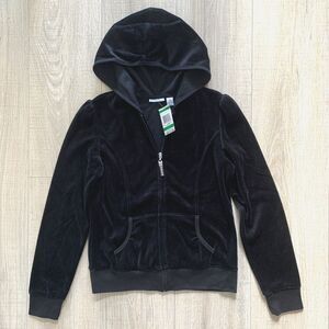 GreenDog Long Sleeve Full Zip Hoodie Velour Hooded Jacket Black Girls Size L 14